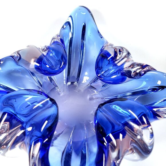 Sanyu Art Glass Decorative Bowl Blue Clear and Pink Heavy Vintage Japanese - Picture 6 of 9